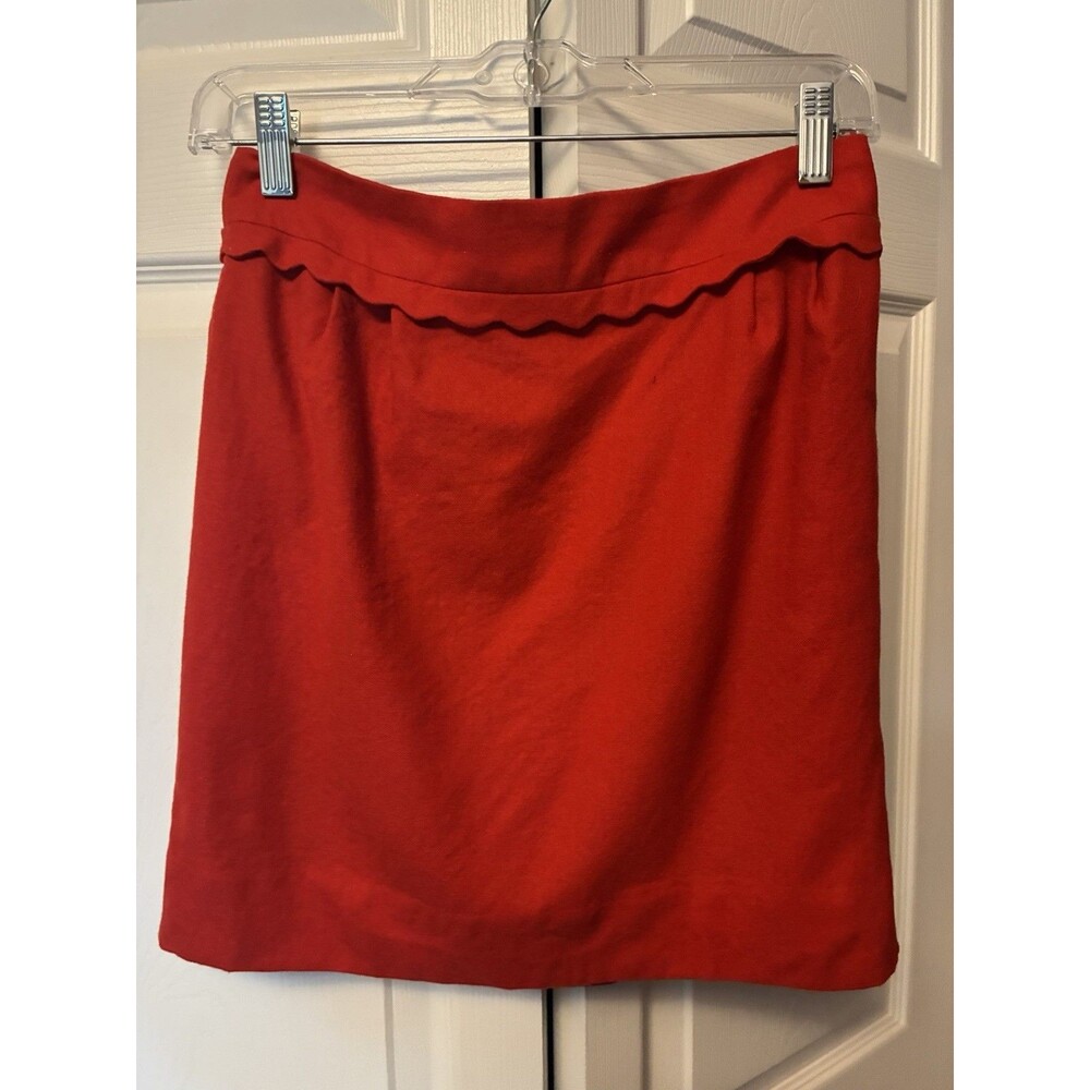 J. Crew Red Wool Mini Skirt Scalloped Trim Preppy Career Party Classic Size 4